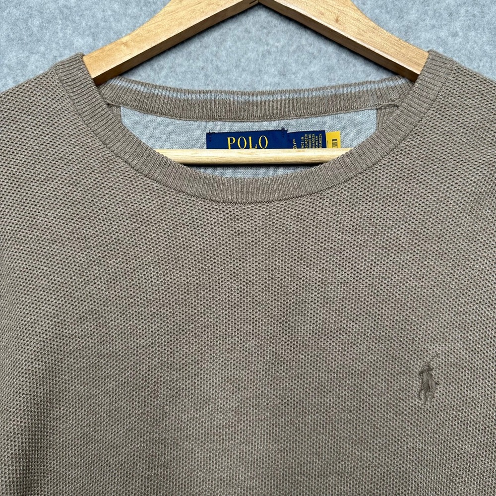 Polo Ralph Lauren Mens Brown Birds Eye Knit Cotton Crewneck Sweater Large NEW